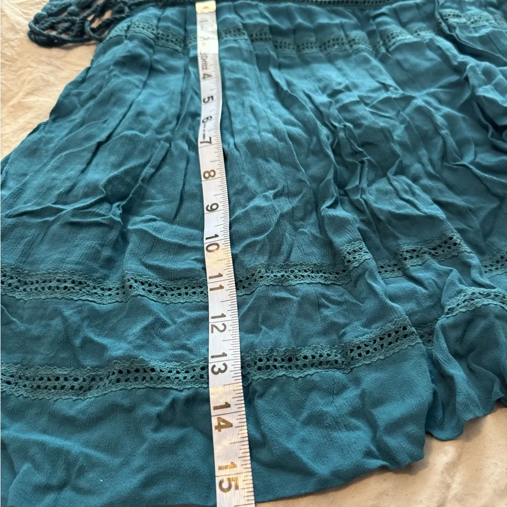 Free People Teal Crochet Bodice Mini Dress